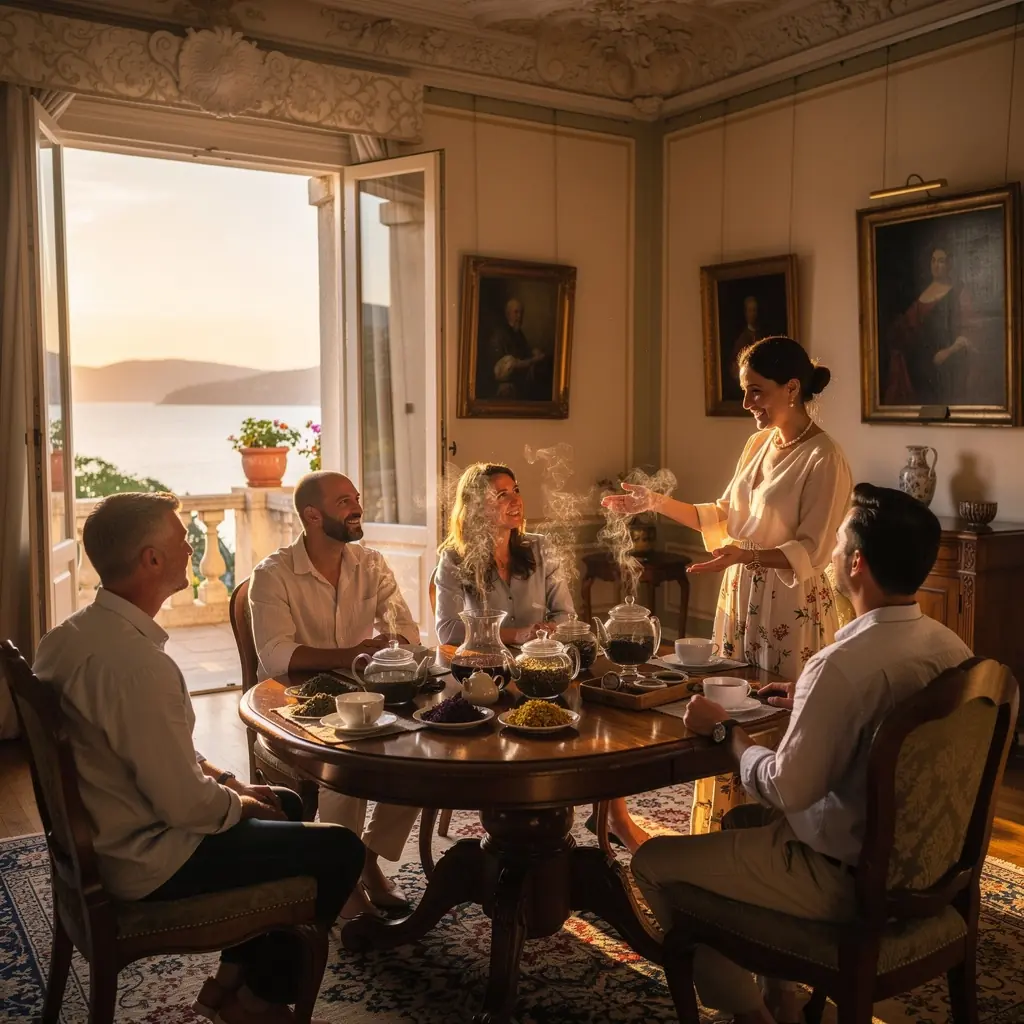 Tradicionalna čajna ceremonija s raznobojnim šalica.