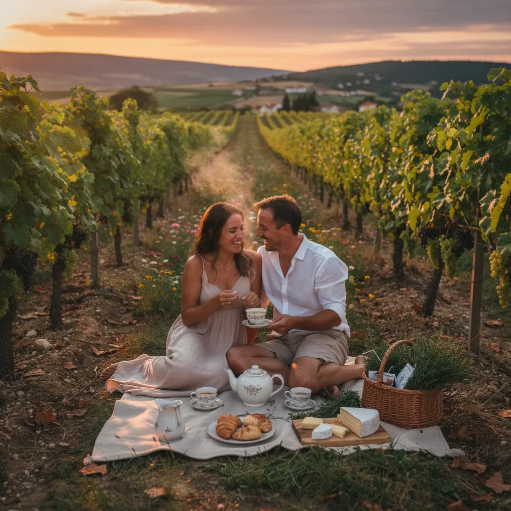 Slika čaja u prirodnom okruženju s cvjetnim detaljima.